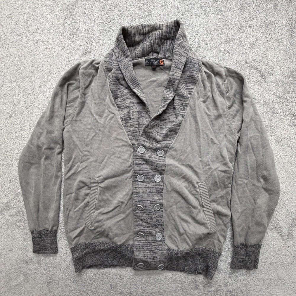 G by Guess Sweater Mens Large Gray Shawl Collar Cardigan Button‎ Front Knit Soft